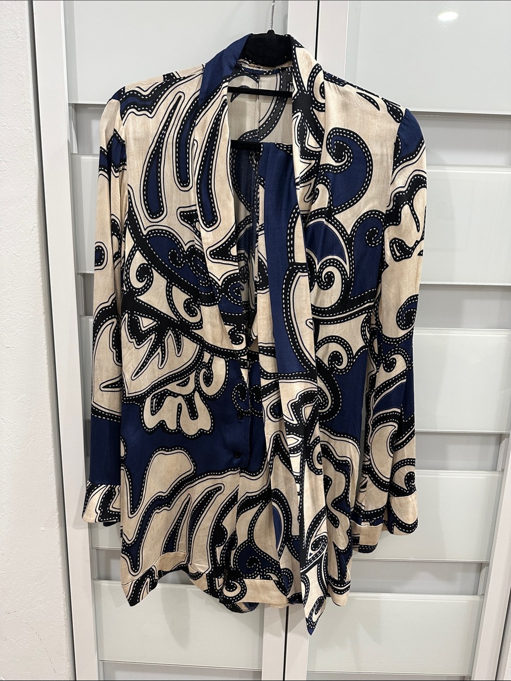 Alexis Navy & Cream Abstract Paisley Tie-Neck Jumpsuit